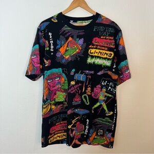Li-Ning Graphic Print T-Shirt Multicolor Neon Skater Streetwear Top Size L Large
